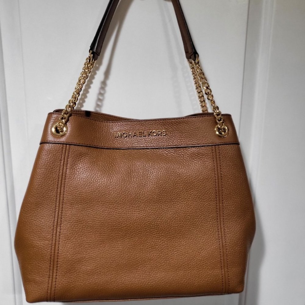 Michael Kors Jet Set Chain Luggage Pebbled Leather Large Shoulder Tote Bag Purse